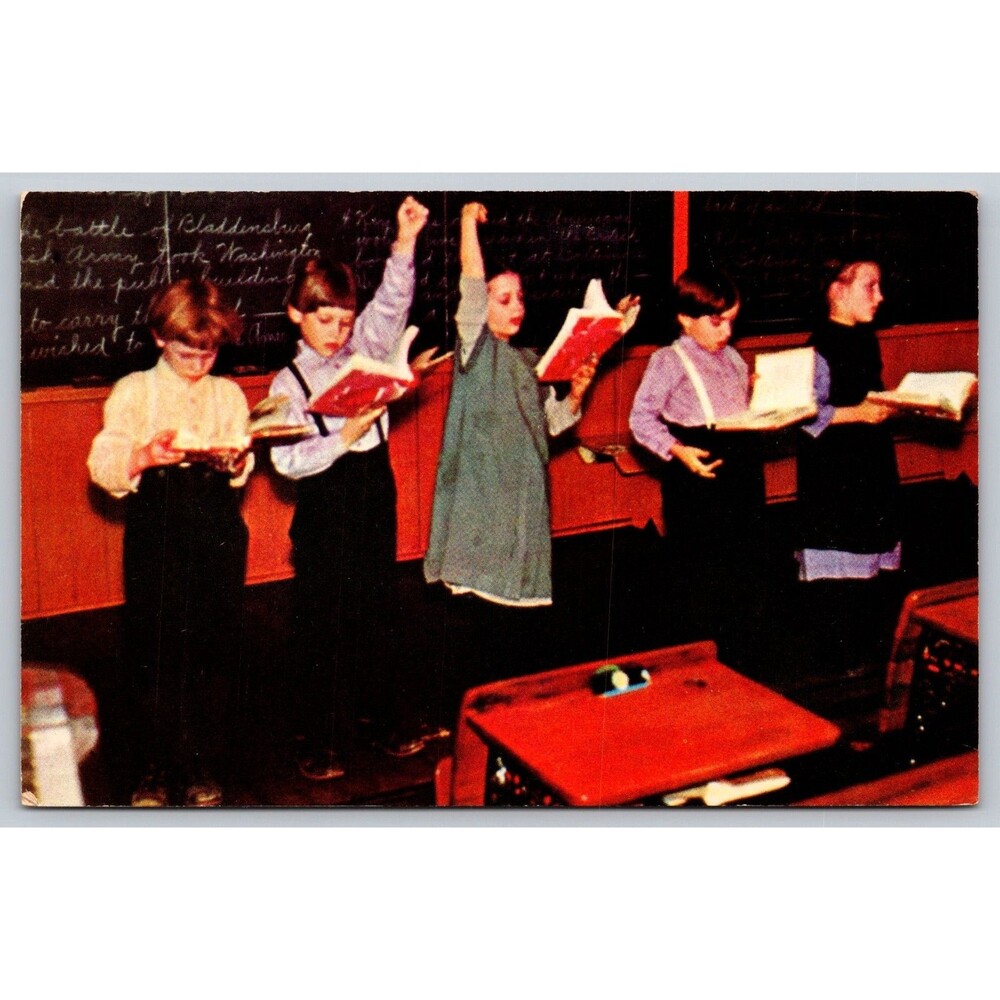 Vintage Amish Children One-Room Schoolhouse Postcard Lancaster County PA Tortora